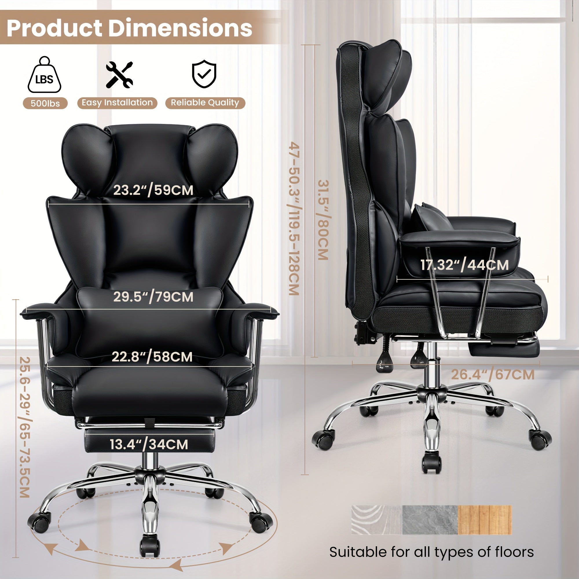 Big & Tall Executive Office Chair – Ergonomic Reclining Chair with Footrest, Lumbar Support & 360° Swivel Base