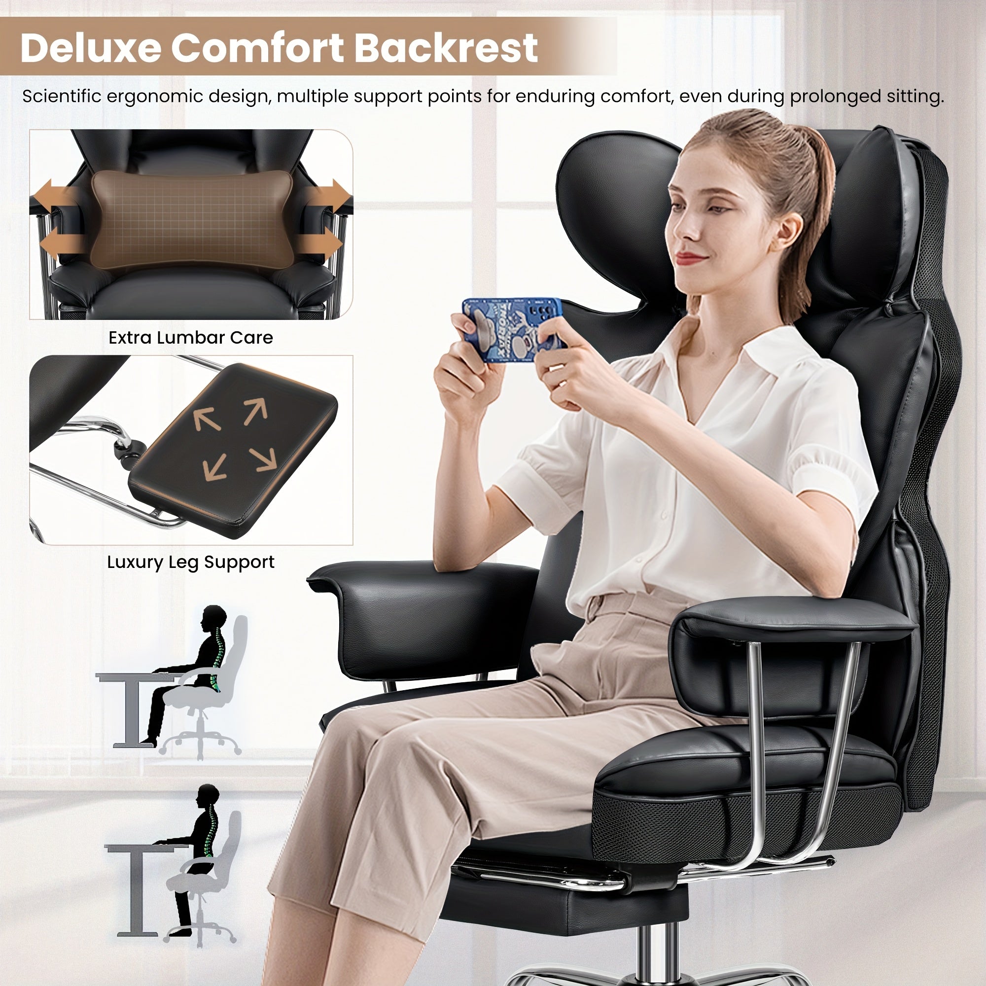 Big & Tall Executive Office Chair – Ergonomic Reclining Chair with Footrest, Lumbar Support & 360° Swivel Base
