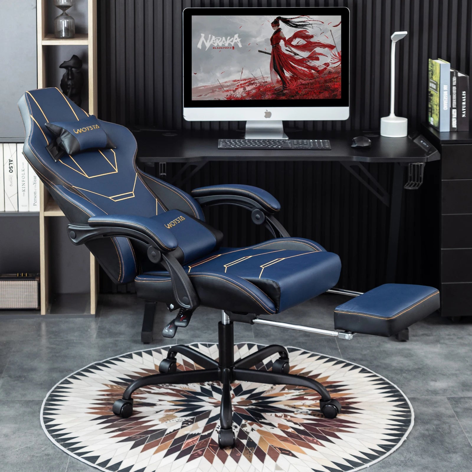 Ergonomic Gaming Chair – Rosahqnda Fabric Seat with Footrest, Adjustable Backrest & Lumbar Support