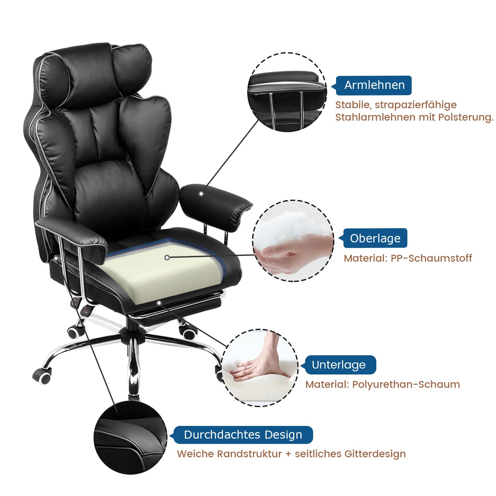 Click Mart RGB+™ – Gaming Chair with LED Lights, Bluetooth Speakers & Reclining Comfort