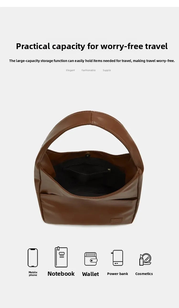 Korean Style Large Capacity Single Shoulder Bucket Bag Commuter Tote Bag Simple Fashion Retro Bag Soft Polyester Lining