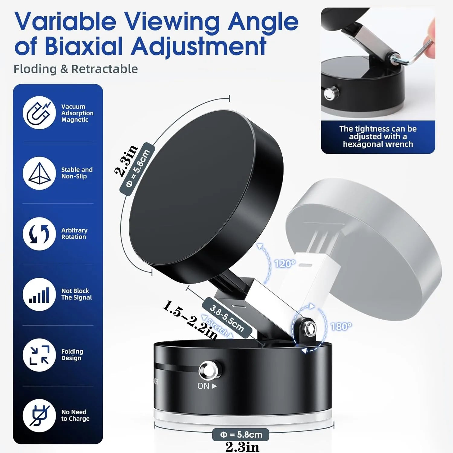 Vacuum Suction Magnetic Phone Holder, Upgrade Magnetic Suction Phone Mount Foldable & Retractable Vacuum Magnetic Phone Stand