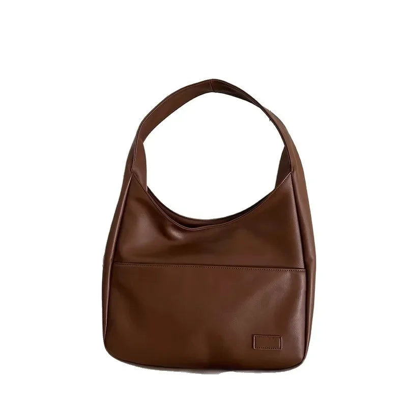 Korean Style Large Capacity Single Shoulder Bucket Bag Commuter Tote Bag Simple Fashion Retro Bag Soft Polyester Lining