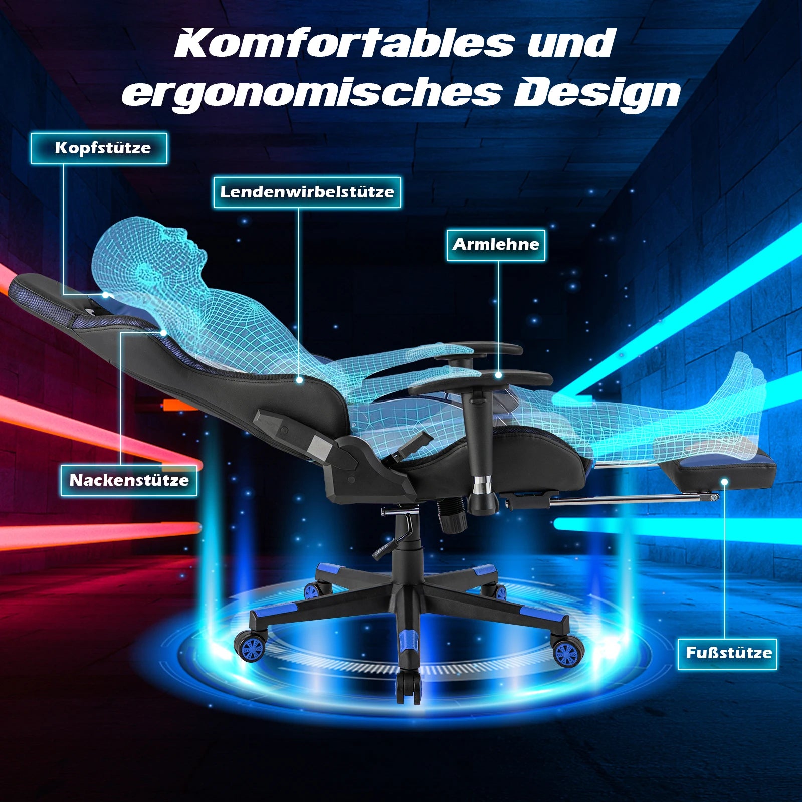 RGB LED Gaming Chair โ Reclining Office Chair with Footrest, Remote-Control Lights & Ergonomic Support