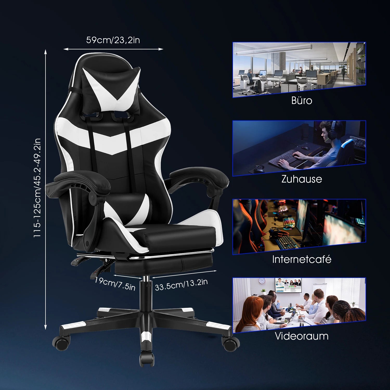 Click Mart UltraRelax™ Massage Gaming Chair – Reclining Office Chair with Lumbar Massage & Footrest