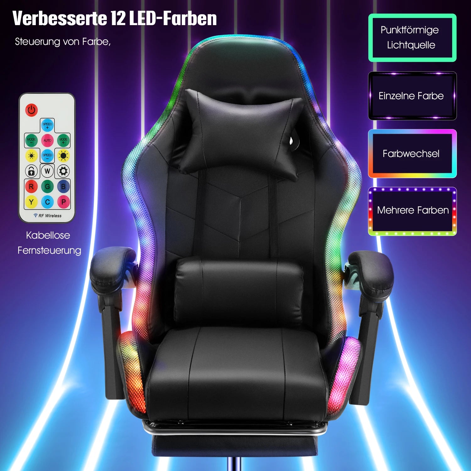 Click Mart RGB+™ Gaming Chair – LED Lights, Bluetooth Speakers & 150° Recline for Full-Immersion Play