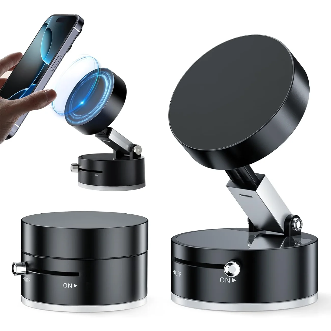 Vacuum Suction Magnetic Phone Holder, Upgrade Magnetic Suction Phone Mount Foldable & Retractable Vacuum Magnetic Phone Stand