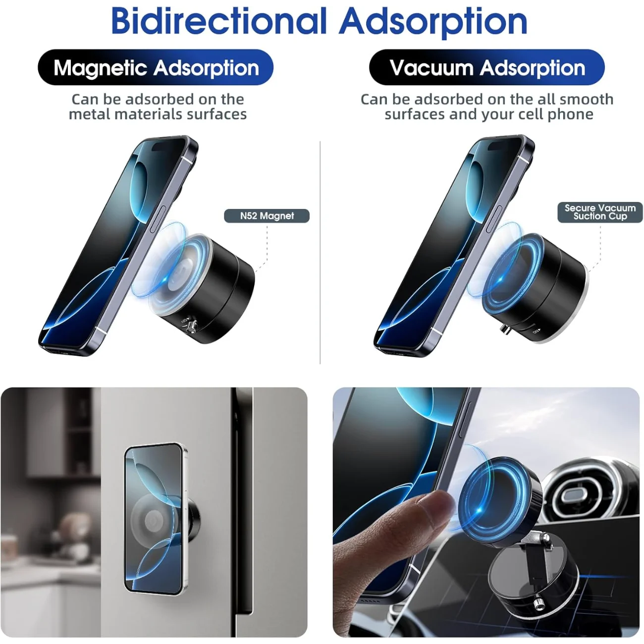 Vacuum Suction Magnetic Phone Holder, Upgrade Magnetic Suction Phone Mount Foldable & Retractable Vacuum Magnetic Phone Stand