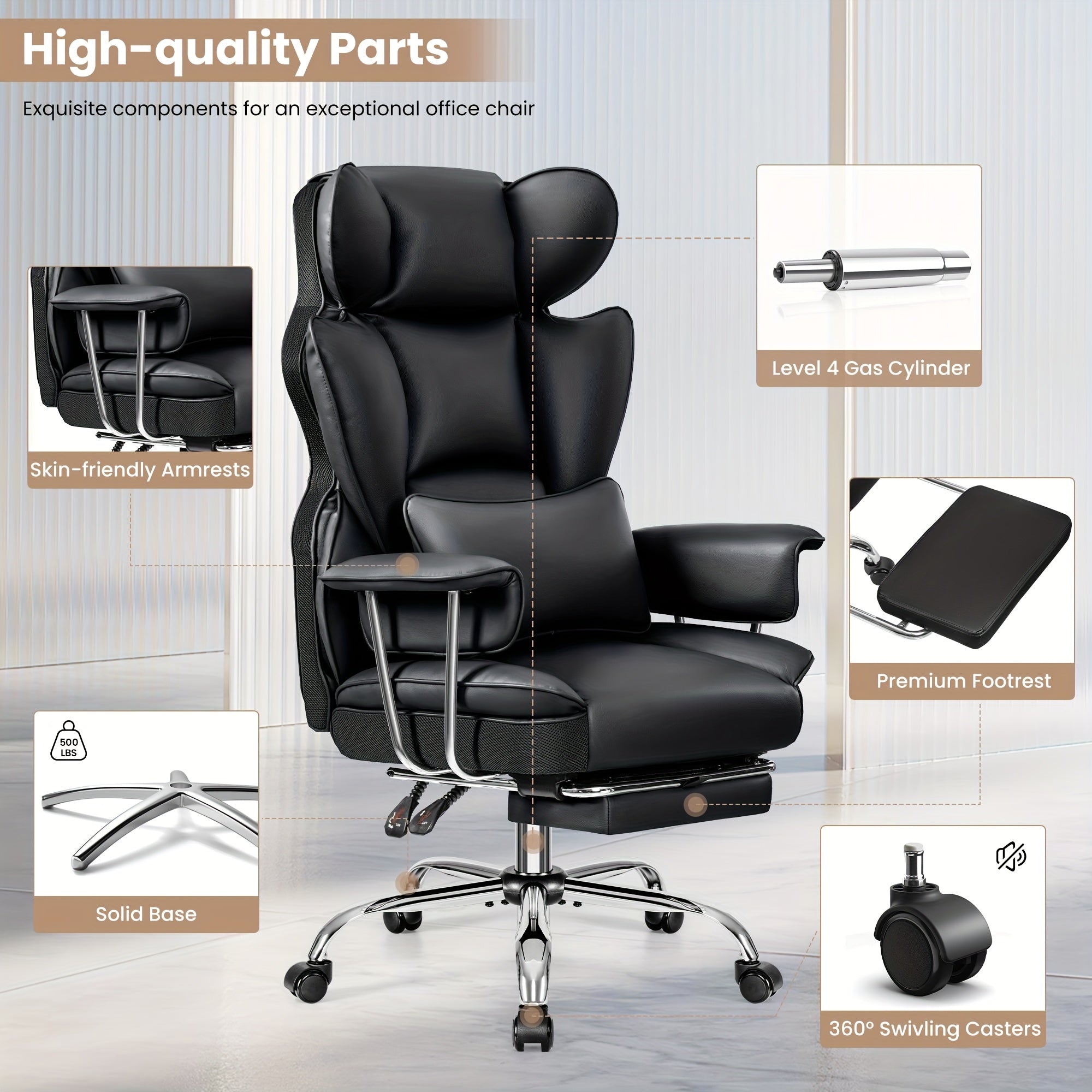 Big & Tall Executive Office Chair – Ergonomic Reclining Chair with Footrest, Lumbar Support & 360° Swivel Base