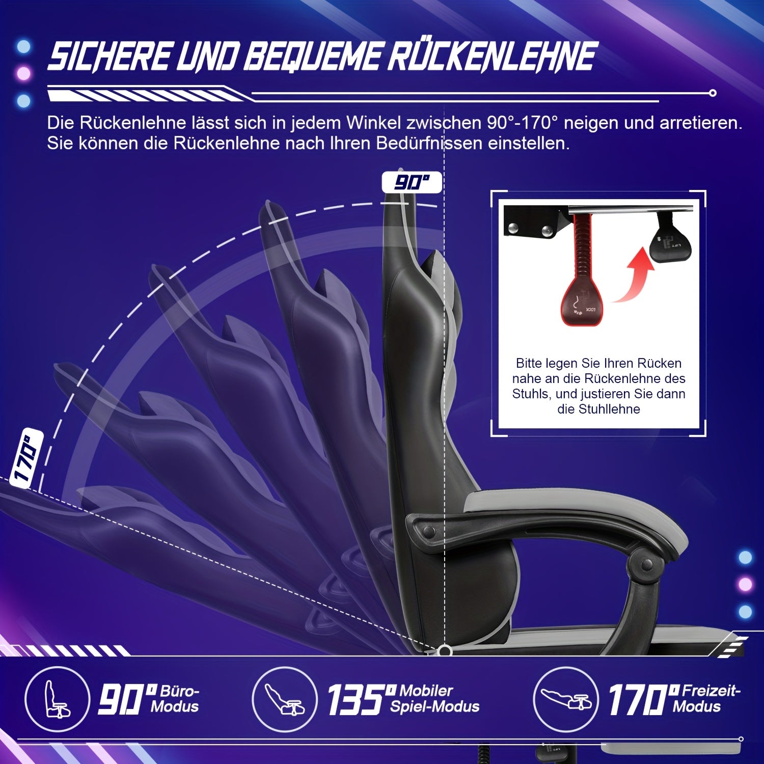 Ergonomic Gaming Chair with Footrest โ Gronfont Recliner with Lumbar & Headrest Support, Swivel Base, and Height Adjustment