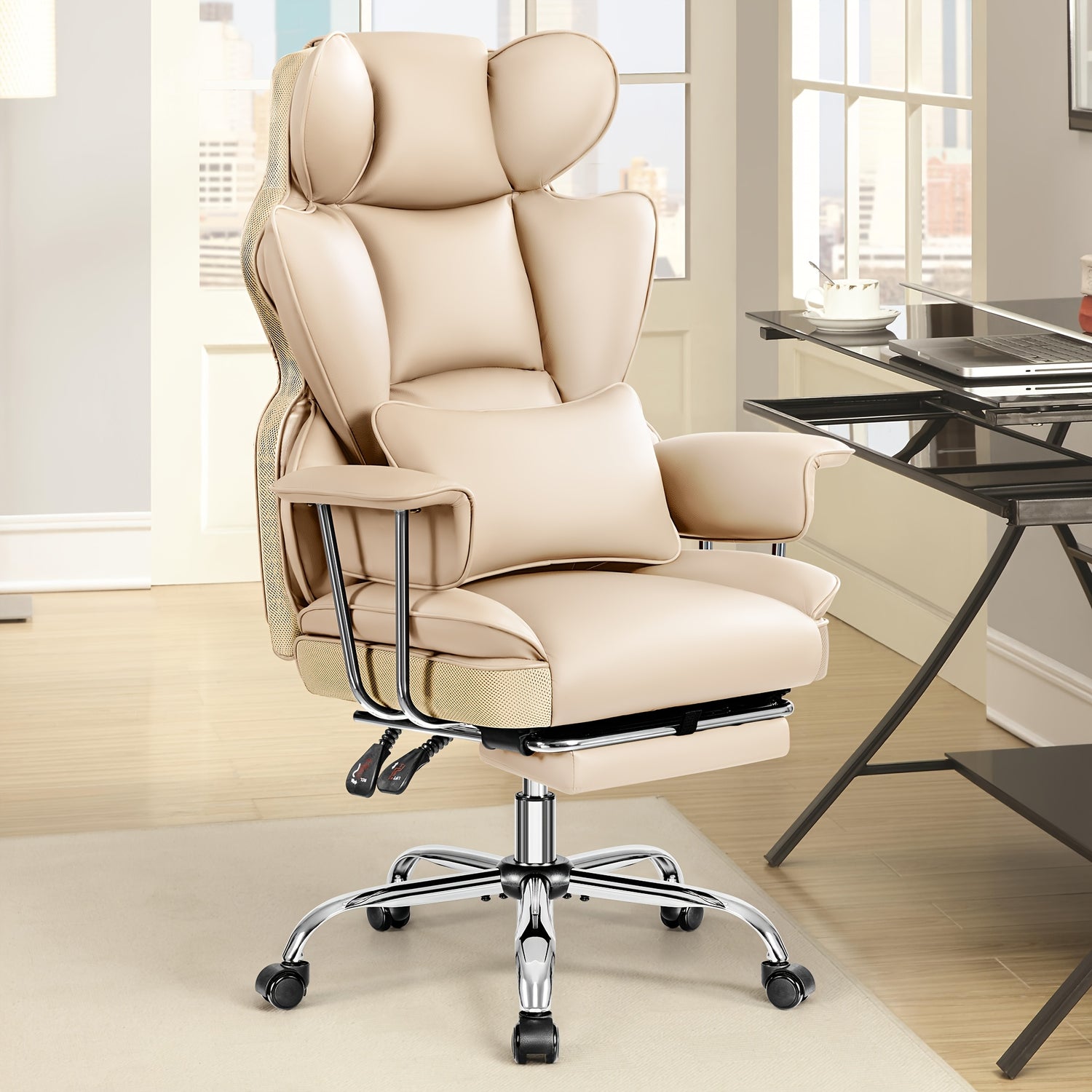 Big &amp; Tall Executive Office Chair – Ergonomic Reclining Chair with Footrest, Lumbar Support &amp; 360° Swivel Base