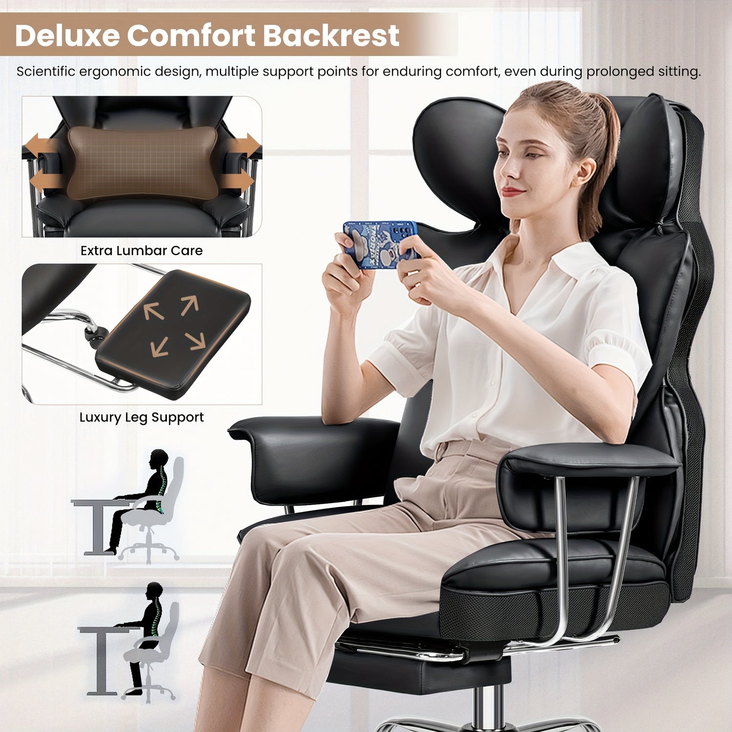 Big &amp; Tall Executive Office Chair – Ergonomic Reclining Chair with Footrest, Lumbar Support &amp; 360° Swivel Base