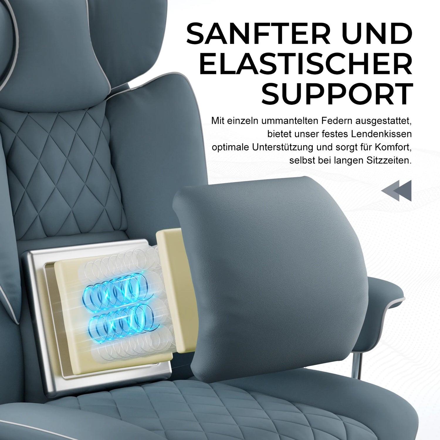 GTPLAYER Ergonomic Gaming Chair – Pocket Spring Lumbar Support, Wide Seat &amp; Adjustable Footrest