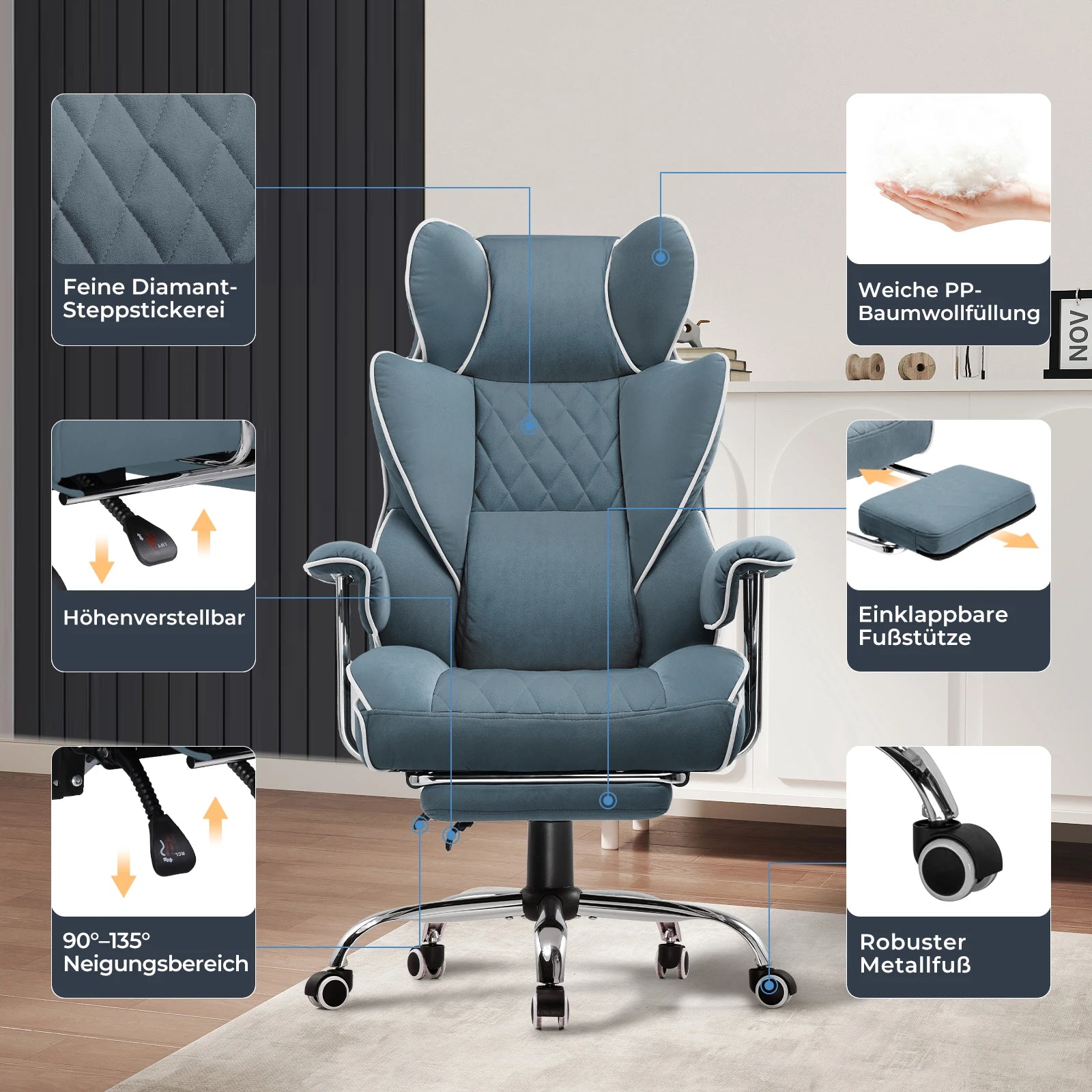 GTPLAYER Ergonomic Gaming Chair – Pocket Spring Lumbar Support, Wide Seat &amp; Adjustable Footrest