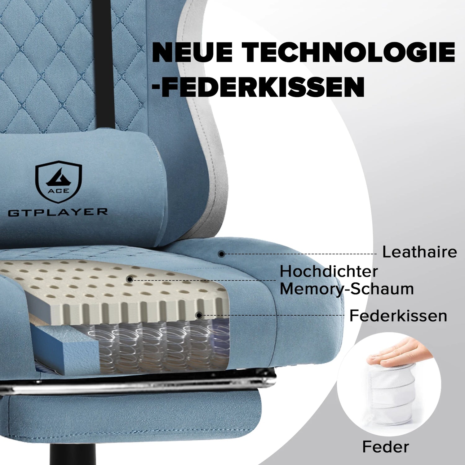 GTPLAYER Ergonomic Gaming Chair – Pocket Spring Cushion, Linkage Armrests &amp; Footrest for Office or Gaming