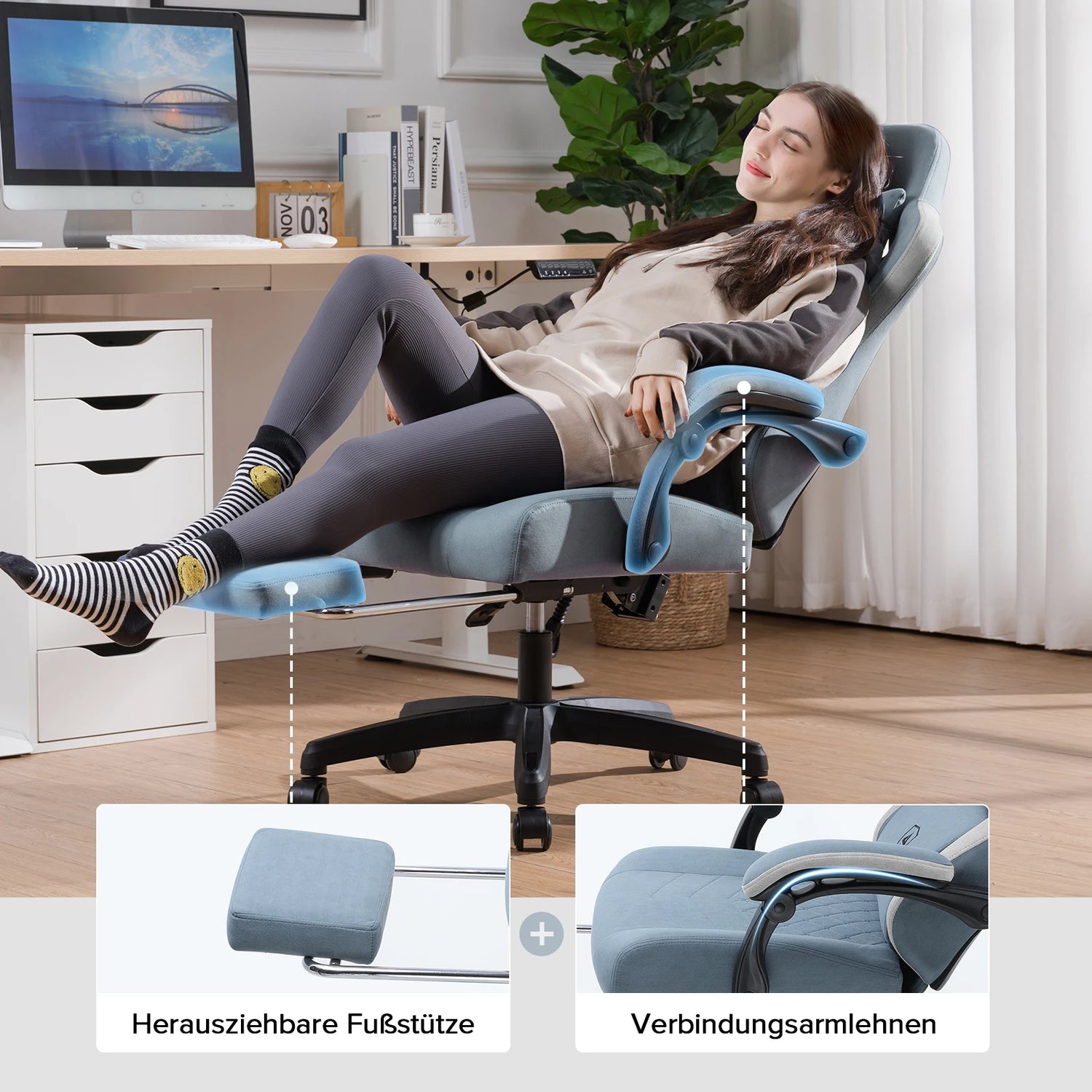 GTPLAYER Ergonomic Gaming Chair – Pocket Spring Cushion, Linkage Armrests &amp; Footrest for Office or Gaming