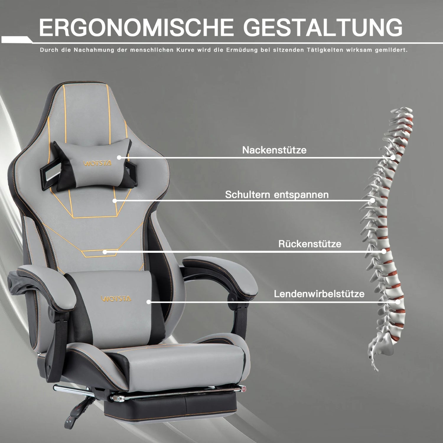 Ergonomic Gaming Chair – Rosahqnda Fabric Seat with Footrest, Adjustable Backrest &amp; Lumbar Support