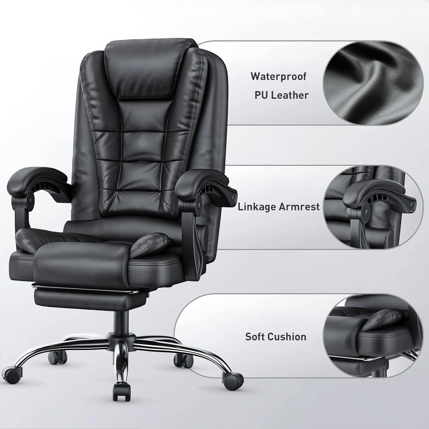 Executive Office Chair – Ergonomic High-Back Recliner with Footrest for Home &amp; Office