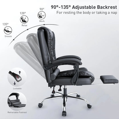Executive Office Chair – Ergonomic High-Back Recliner with Footrest for Home &amp; Office
