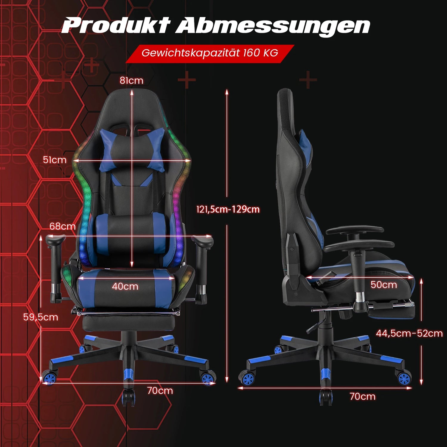 RGB LED Gaming Chair – Reclining Office Chair with Footrest, Remote-Control Lights &amp; Ergonomic Support