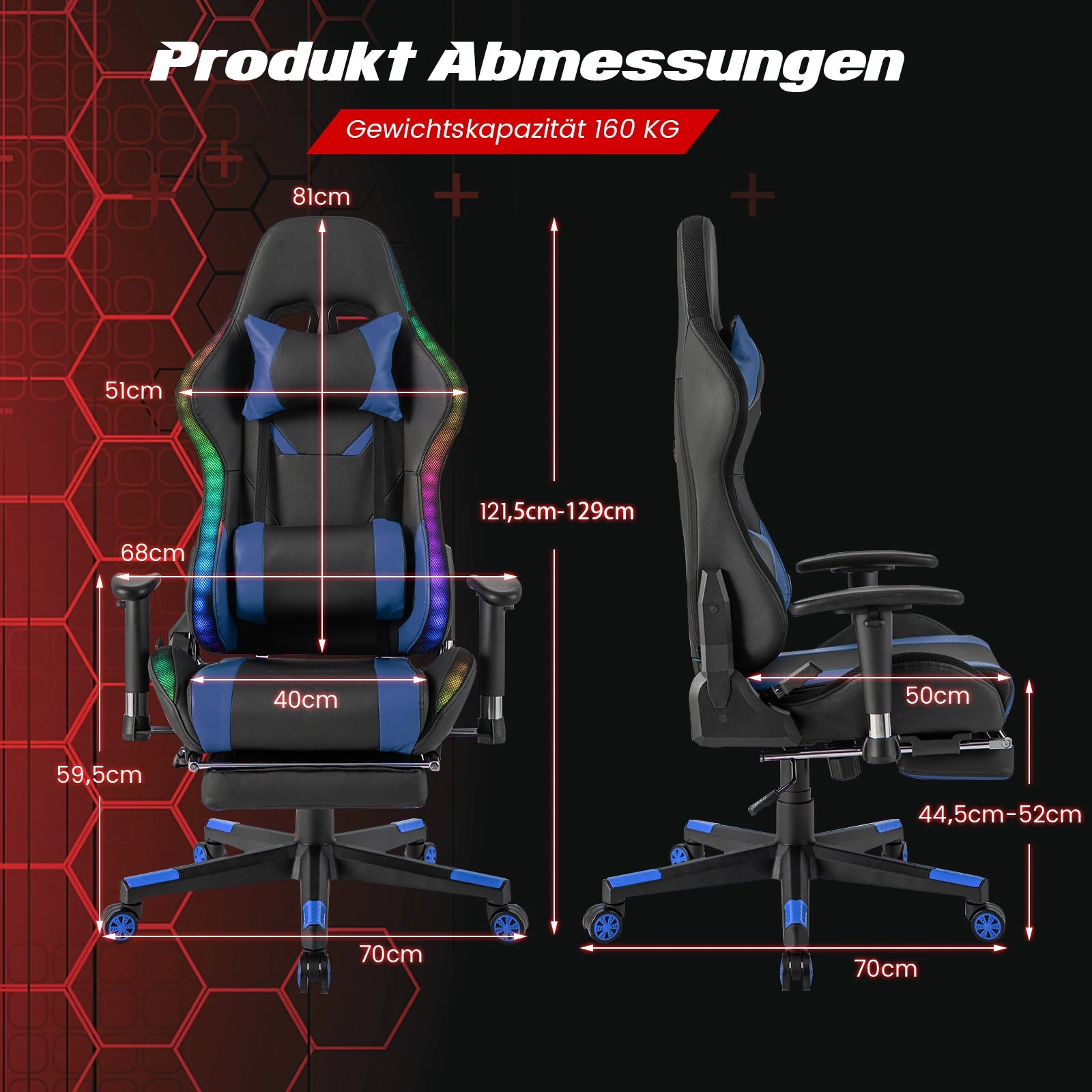 RGB LED Gaming Chair – Reclining Office Chair with Footrest, Remote-Control Lights &amp; Ergonomic Support