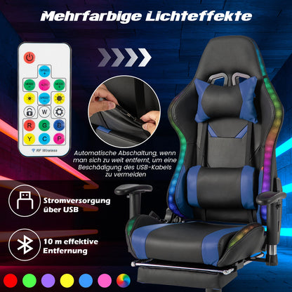 RGB LED Gaming Chair – Reclining Office Chair with Footrest, Remote-Control Lights &amp; Ergonomic Support