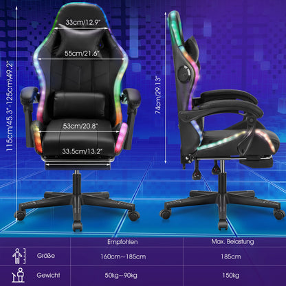 Click Mart RGB+™ Gaming Chair – LED Lights, Bluetooth Speakers &amp; 150° Recline for Full-Immersion Play