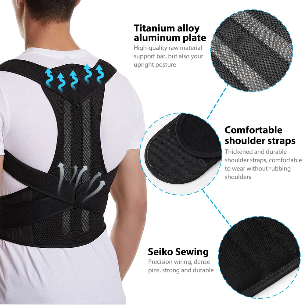 Back Brace Posture Corrector for Women &amp; Men, Adjustable Back Lumbar Support Belt Shoulder Posture Support for Improve Scoliosis