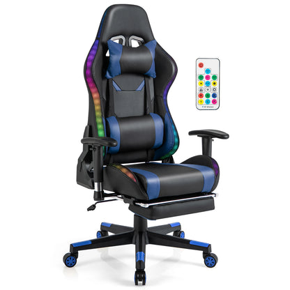 RGB LED Gaming Chair – Reclining Office Chair with Footrest, Remote-Control Lights &amp; Ergonomic Support