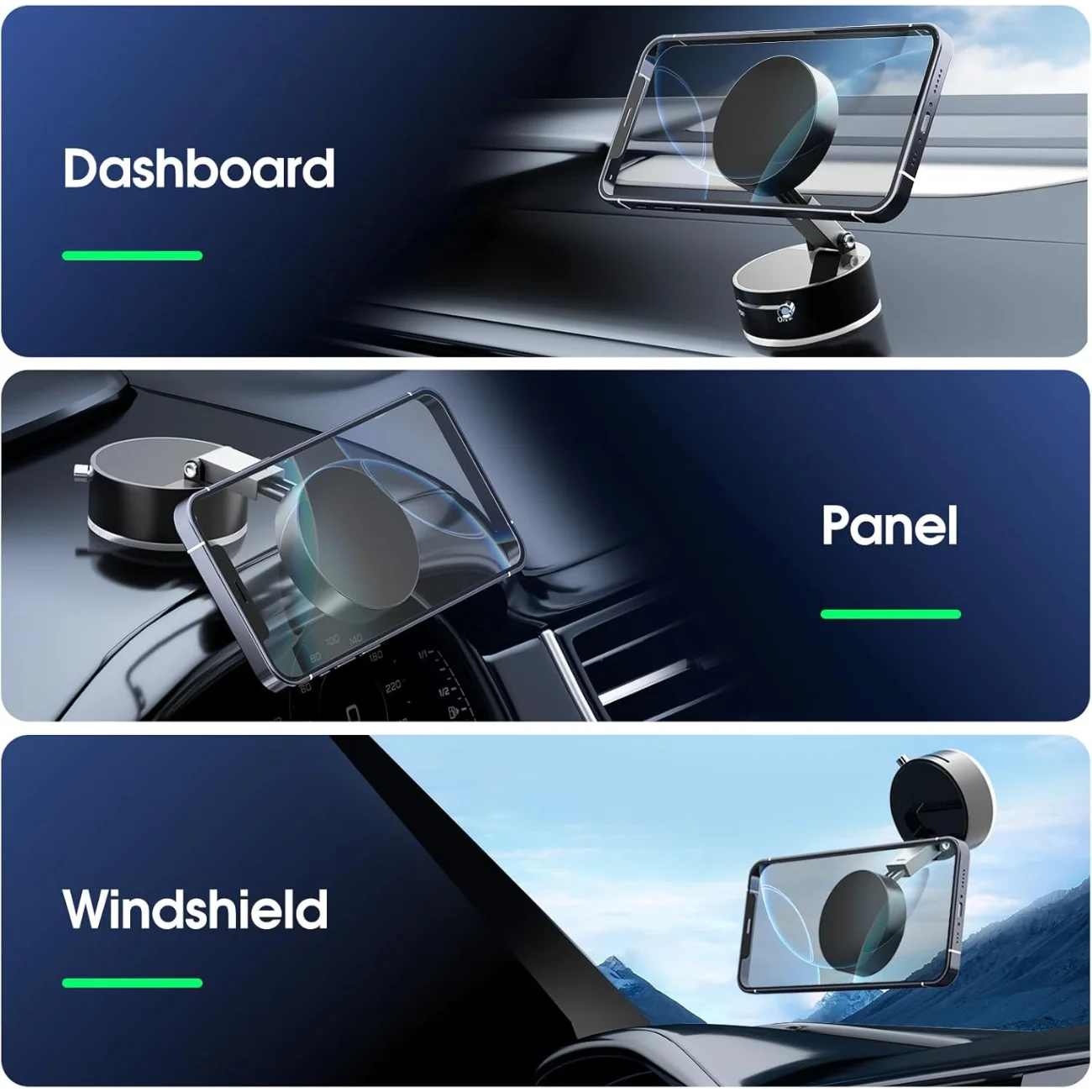 Vacuum Suction Magnetic Phone Holder, Upgrade Magnetic Suction Phone Mount Foldable &amp; Retractable Vacuum Magnetic Phone Stand