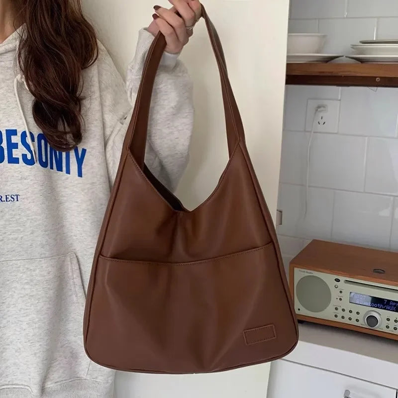 Große, koreanische Umhängetasche, ideal für Pendler, schlichte, modische Retro-Tasche mit weichem Polyesterfutter