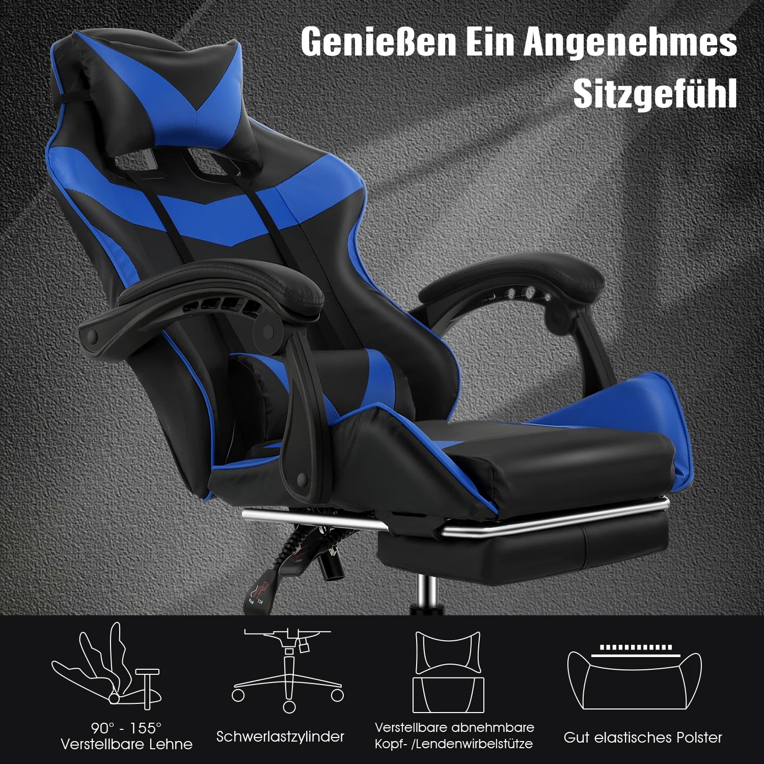 Click Mart UltraGame™ Massage Gaming Chair – Reclining Comfort with Footrest, Lumbar Massage &amp; 360° Swivel