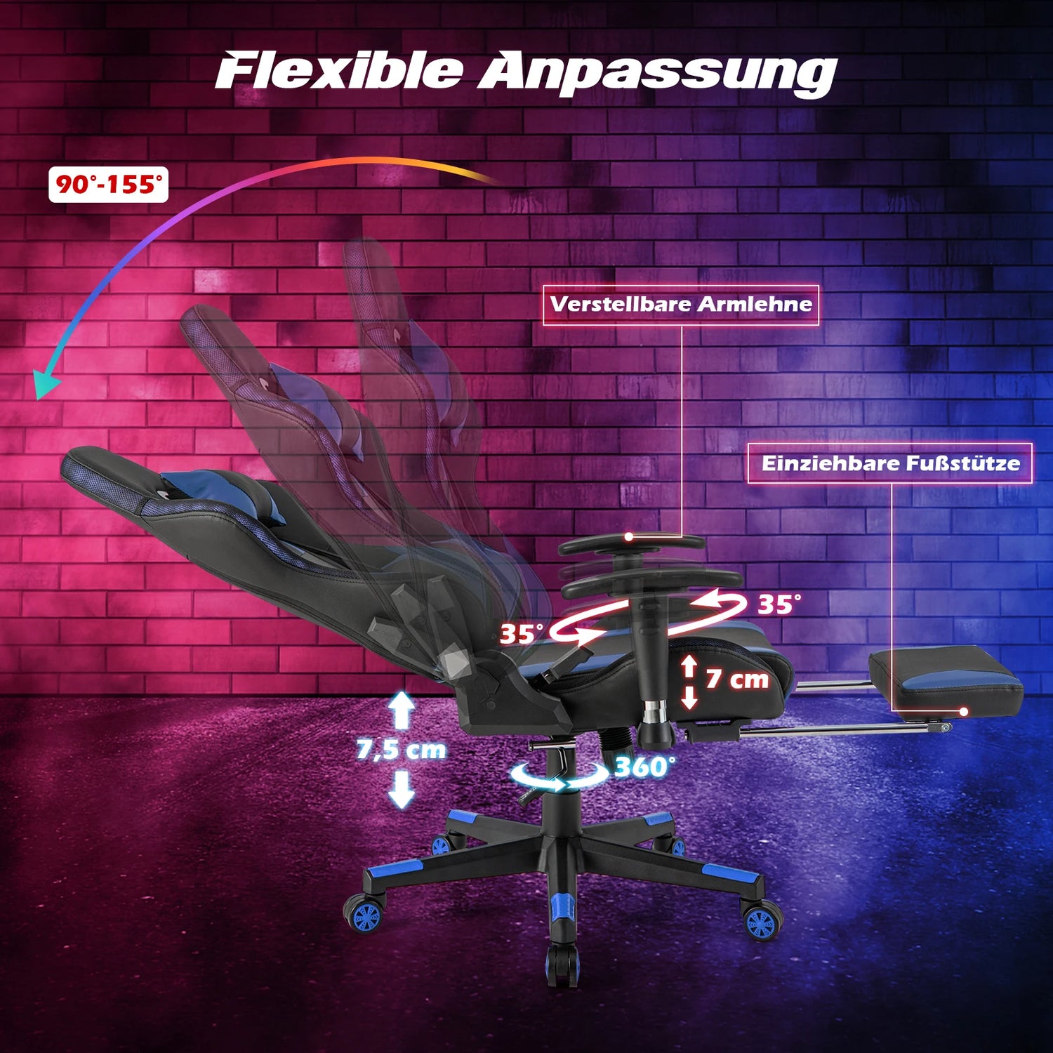 RGB LED Gaming Chair – Reclining Office Chair with Footrest, Remote-Control Lights &amp; Ergonomic Support