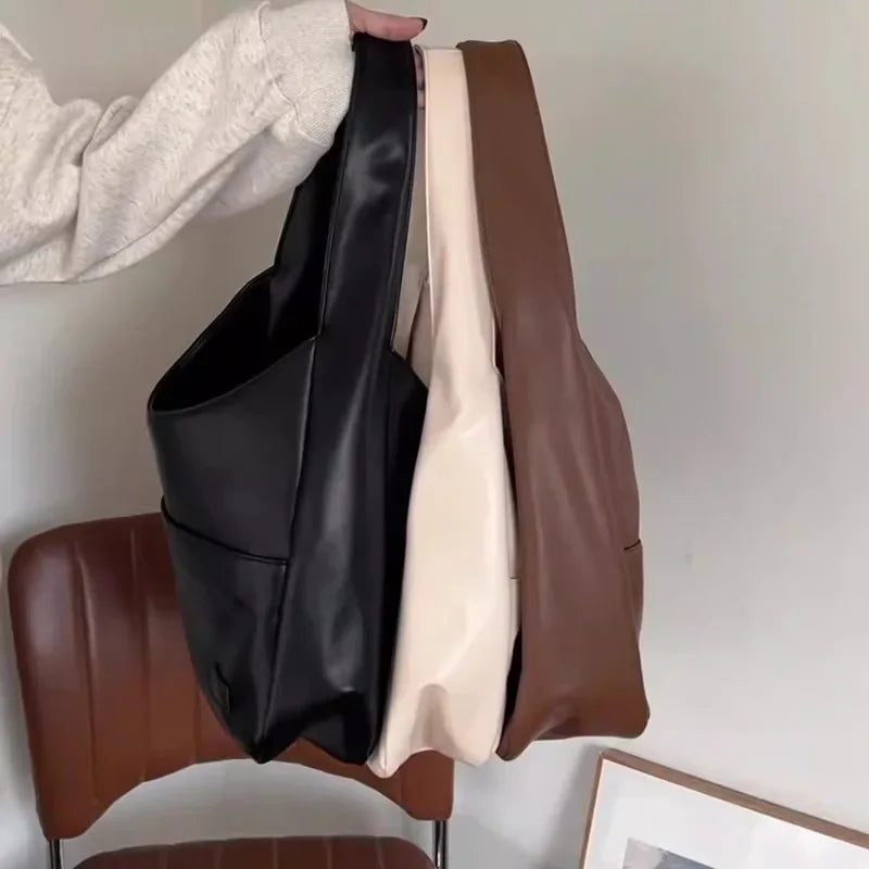 Große, koreanische Umhängetasche, ideal für Pendler, schlichte, modische Retro-Tasche mit weichem Polyesterfutter