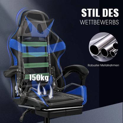 Click Mart UltraGame™ Massage Gaming Chair – Reclining Comfort with Footrest, Lumbar Massage &amp; 360° Swivel