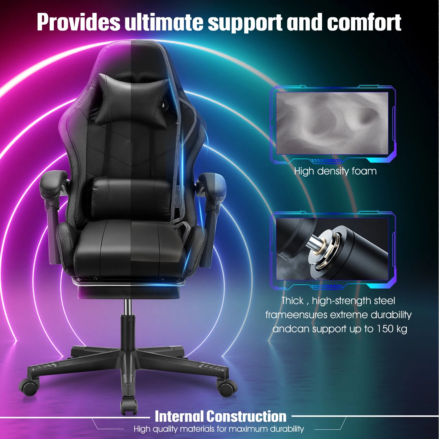 Click Mart RGB+™ Gaming Chair – LED Lights, Bluetooth Speakers &amp; 150° Recline for Full-Immersion Play