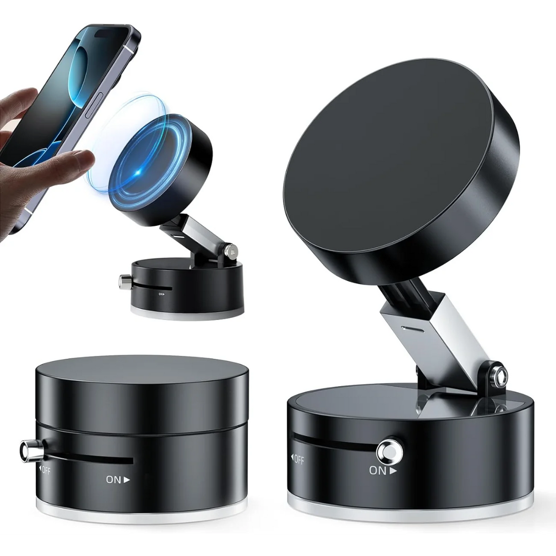 Vacuum Suction Magnetic Phone Holder, Upgrade Magnetic Suction Phone Mount Foldable &amp; Retractable Vacuum Magnetic Phone Stand