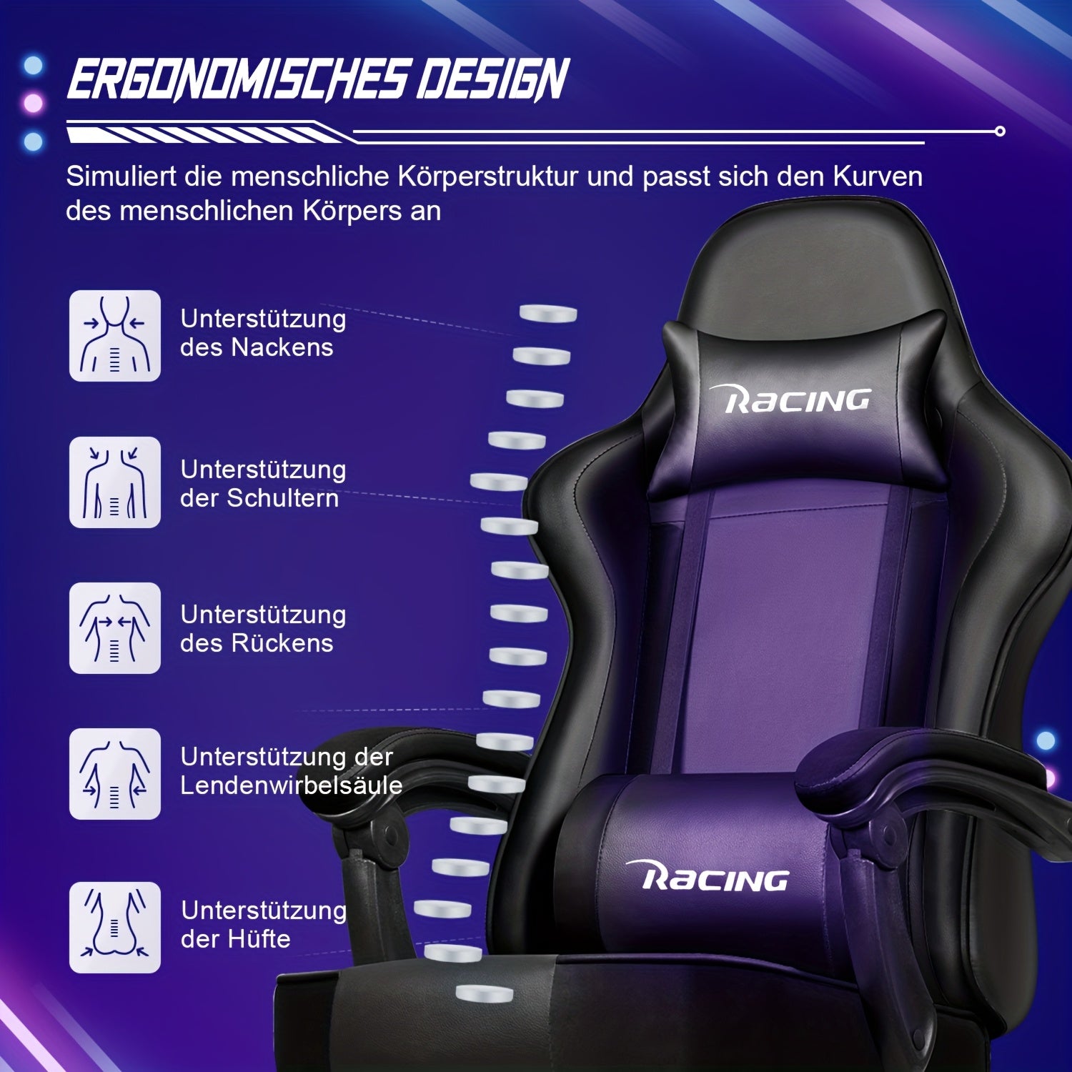 Ergonomic Gaming Chair with Footrest – Gronfont Recliner with Lumbar &amp; Headrest Support, Swivel Base, and Height Adjustment