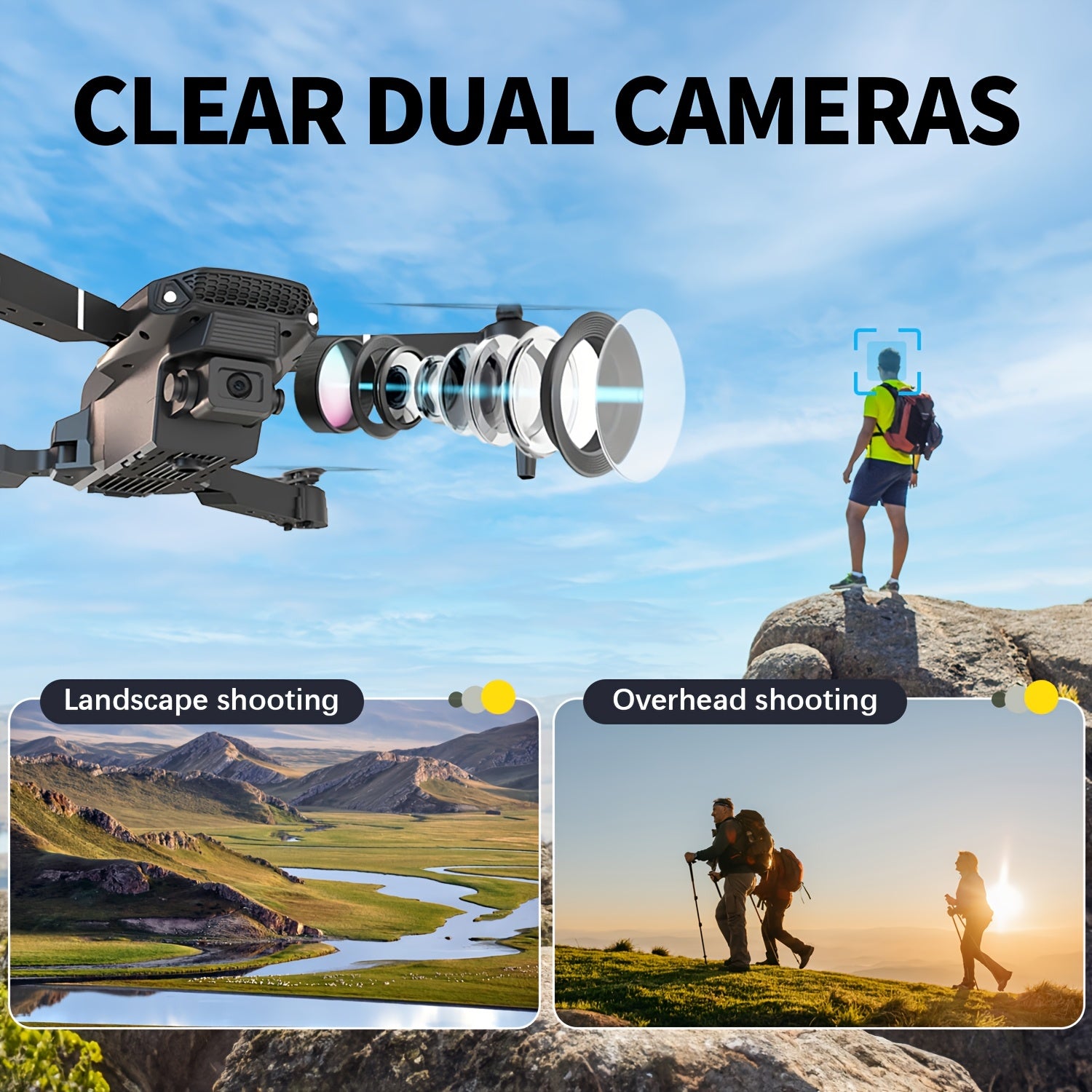 E88 Dual Camera Drone, Optical Flow Hovering, 480P Photography, Foldable, Compact and Portable, Ideal Gift for Beginners, Perfect Birthday or Christmas Present