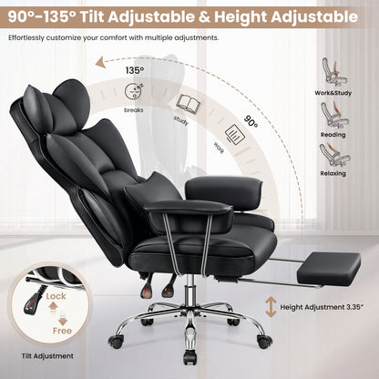 Big &amp; Tall Executive Office Chair – Ergonomic Reclining Chair with Footrest, Lumbar Support &amp; 360° Swivel Base